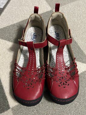 JBU by Jambu Sahara Cut-out T-Strap Design Mary Jane Red Flats Women's Size 8M